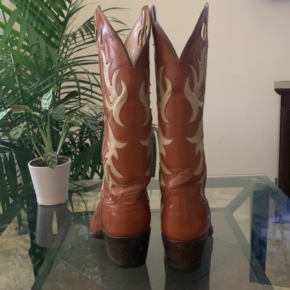 VINTAGE✨ JUSTIN WESTERN COWBOY BOOTS w/ ORNATE SCROLLING TOP DETAIL - Picture 7 of 14